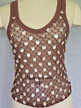J.Crew Crochet Shell-Embroidered Tank Top NWT Elm Wood Brown S